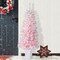 Set of 2 4ft/5ft Pre-Lit Flocked Pink Artificial Christmas Porch Tree with warm white/multi-color LED Lights, 8 function w/Foot Pedal